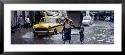Cars And A Rickshaw On The Street, Calcutta, West Bengal, India by Panoramic Images Pricing Limited Edition Print image