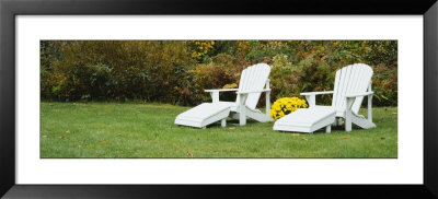 White Adirondack Chairs On A Lawn, Stowe, Vermont, Usa by Panoramic Images Pricing Limited Edition Print image