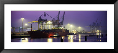 Port, Night, Illuminated, Hamburg, Germany by Panoramic Images Pricing Limited Edition Print image