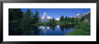 Reflection Of A Snow Covered Mountain In A Lake, Grindjisee, Matterhorn, Zermatt, Switzerland by Panoramic Images Pricing Limited Edition Print image
