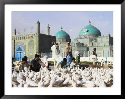 People Feeding Famous White Pigeons At Shrine Of Hazrat Ali, Mazar-I-Sharif, Afghanistan by Jane Sweeney Pricing Limited Edition Print image