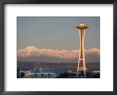 View Of The Olympic Mountains And The Space Needle At Dawn, Seattle, Washington, Usa by Jonathan Kruger Pricing Limited Edition Print image
