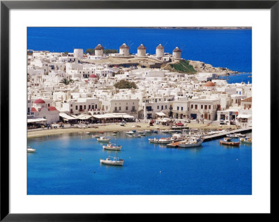 Aerial View Of Mykonos, Hora And Harbour, Cyclades, Greek Islands, Greece, Mediterranean by Marco Simoni Pricing Limited Edition Print image