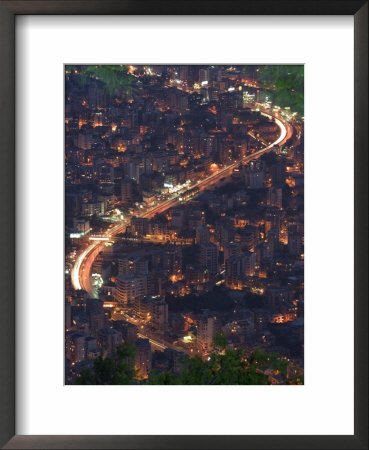 City And Car Lights Of Jounieh, Near Beirut, Lebanon, Middle East by Christian Kober Pricing Limited Edition Print image