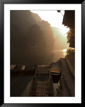 Boats At Sunrise, Limestone Mountain Scenery, Tam Coc, Ninh Binh, South Of Hanoi, North Vietnam by Christian Kober Pricing Limited Edition Print image