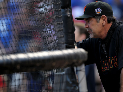 Texas Rangers V. San Francisco Giants, Game 5:  Manager Bruce Bochy Of The San Francisco Giants by Ronald Martinez Pricing Limited Edition Print image