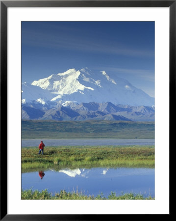 Hiker Viewing Mt. Mckinley, Denali National Park, Alaska, Usa by Hugh Rose Pricing Limited Edition Print image