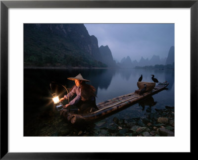 Chinese Woman Fishing With Cormorants, Near Guilin, Li River, China by Howie Garber Pricing Limited Edition Print image