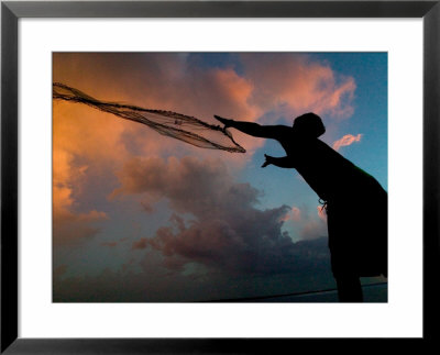 Fisherman Casting Net Into Lago Peten Itza At Sunset, El Remate, Guatemala by Keren Su Pricing Limited Edition Print image