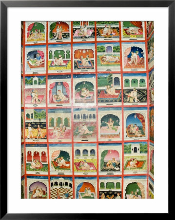 Scenes From The Kama Sutra In A Cupboard In The Juna Mahal Fort, Dungarpur, Rajasthan State, India by R H Productions Pricing Limited Edition Print image