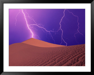 Lightning Bolts Striking Sand Dunes, Death Valley National Park, California, Usa by Steve Satushek Pricing Limited Edition Print image