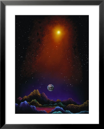 Moonscape, Rising Earth And Glowing Sun by Ron Russell Pricing Limited Edition Print image