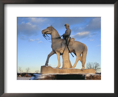 A Lone Equestrian Statue Rides The Gettysburg Battlefield In Winter by Stephen St. John Pricing Limited Edition Print image
