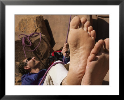 Close View Of Rock Climber Rob Peterkas Feet by Bill Hatcher Pricing Limited Edition Print image