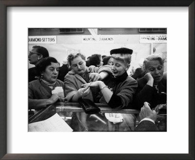 Well Dressed Women, All Mobbing Diamond Counters During Monster Diamond Sale At S. Klein's Store by Peter Stackpole Pricing Limited Edition Print image