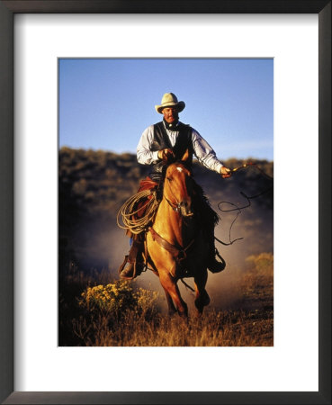 Cowboy On Running Horse With Whip by Inga Spence Pricing Limited Edition Print image