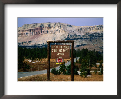 Sign At Beartooth Mountains, Top Of The World Store And Motel Supplies, Yellowstone N.P., U.S.A. by Christer Fredriksson Pricing Limited Edition Print image