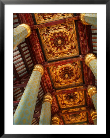 Blue Hexagonal Columns Supporting Ornate Ceiling, Ayuthaya Historical Park, Thailand by Tom Cockrem Pricing Limited Edition Print image