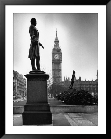 Legendary Clock Tower Big Ben Framed By Statues Of Lord Palmerston And Jan Smuts by Alfred Eisenstaedt Pricing Limited Edition Print image