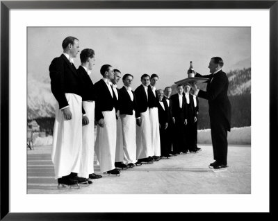 Waiters In Ice Skates Learning How To Serve Cocktails During Lesson At Grand Hotel Ice Rink by Alfred Eisenstaedt Pricing Limited Edition Print image