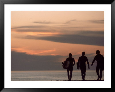 Silhouette Of Three Surfers With Surfboards by Joe Mozdzen Pricing Limited Edition Print image