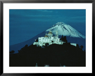 Volcano Stands Beyond A Church Built On A Huge Pyramid, Cholula, Pueblo State, Mexico by Sisse Brimberg Pricing Limited Edition Print image