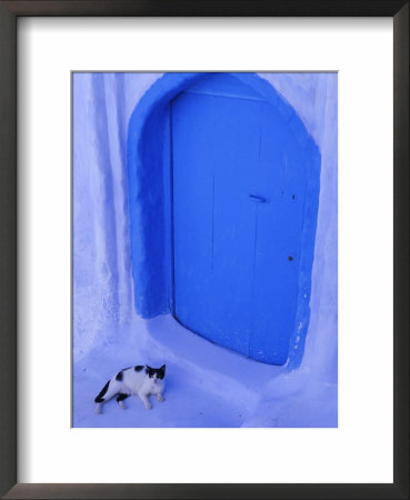 Blue Door And Cat, Chefchaouen (Chaouen) (Chechaouen), Rif Region, Morocco, North Africa, Africa by Bruno Morandi Pricing Limited Edition Print image