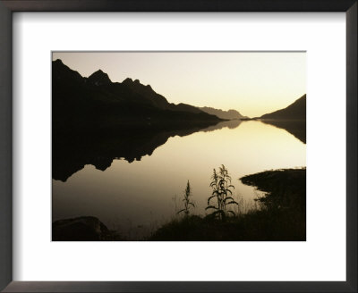 Midnight Sun And Calm Reflections, Lofoten Islands, Arctic, Norway, Scandinavia by D H Webster Pricing Limited Edition Print image
