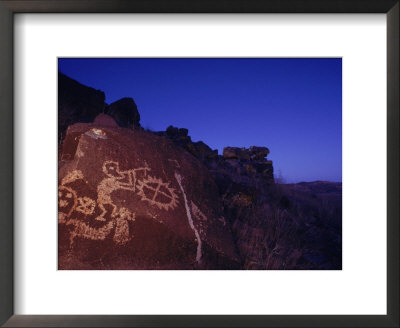 Ancient Rock Art Showing Kokopelli, The Flute Player, And A Shield by Ira Block Pricing Limited Edition Print image
