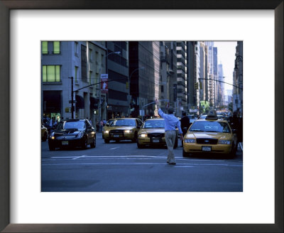Main Hailing Taxi In Downtown Manhattan, New York, New York State, Usa by Yadid Levy Pricing Limited Edition Print image
