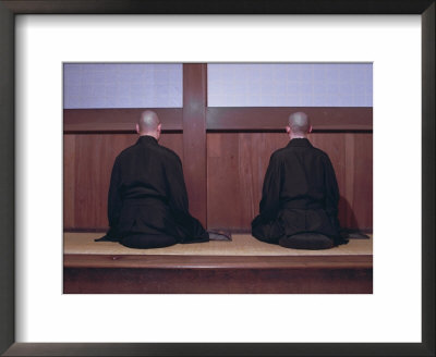 Two Monks During Za-Zen Meditation In The Sodo Or Zazendo Hall, Elheiji Zen Monastery, Japan by Ursula Gahwiler Pricing Limited Edition Print image