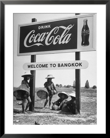 Billboard Advertising Coca Cola At Outskirts Of Bangkok With Welcoming Sign Welcome To Bangkok by Dmitri Kessel Pricing Limited Edition Print image