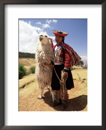 Portrait Of A Peruvian Girl In Traditional Dress, With An Animal, Near Cuzco, Peru, South America by Gavin Hellier Pricing Limited Edition Print image