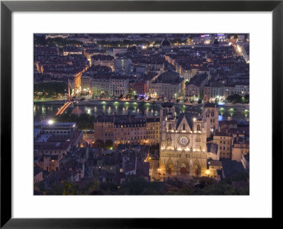 Cityscape, River Saone And Cathedral St. Jean At Night, Lyons (Lyon), Rhone, France, Europe by Charles Bowman Pricing Limited Edition Print image
