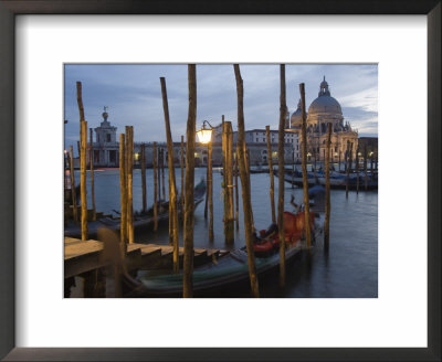 Gondolas On Waterfront At Night, Church Basilica, Venice, Unesco World Heritage Site, Veneto, Italy by Christian Kober Pricing Limited Edition Print image