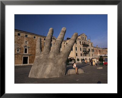 Stone Sculpture Of Hand On Riva Degli Schiavoni, Venice, Veneto, Italy by Gavin Hellier Pricing Limited Edition Print image