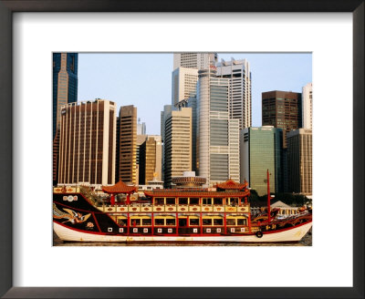 Chinese Junk And City Skyline At Dawn, Singapore by Michael Coyne Pricing Limited Edition Print image