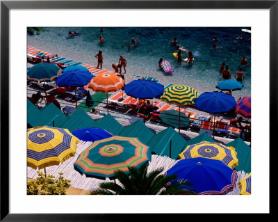 Overhead Of Umbrellas At Private Bathing Area Of Marine Piccola Beach, Capri, Italy by Dallas Stribley Pricing Limited Edition Print image