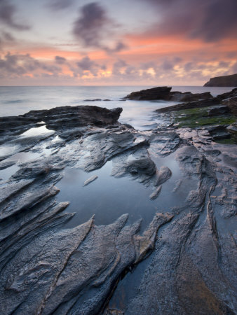 Sunset At Trebarwith Strand On The North Cornwall Coast, Cornwall, England, United Kingdom,Europe by Adam Burton Pricing Limited Edition Print image