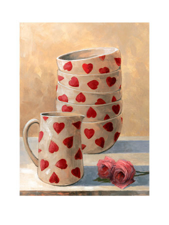 Breakfast Heart Bowls, Jug And Rose by Peter Mcgowan Pricing Limited Edition Print image