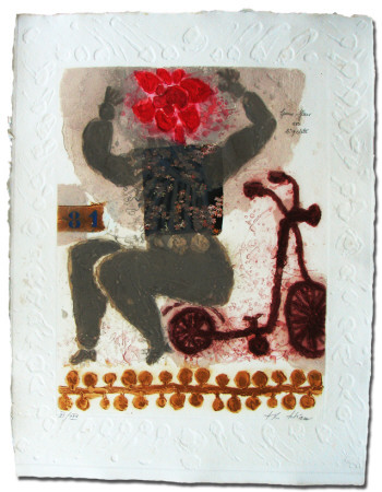 Femme Fleur Avec Bicyclet by Theo Tobiasse Pricing Limited Edition Print image