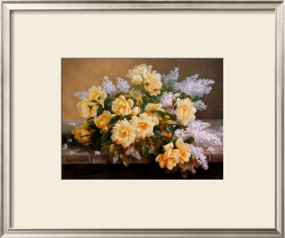 Still Life Of Yellow Roses With Lilacs by Raoul Victor Maurice Maucherat De Longpre Pricing Limited Edition Print image