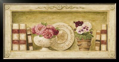 Potted Flowers With Plates And Books I by Eric Barjot Pricing Limited Edition Print image