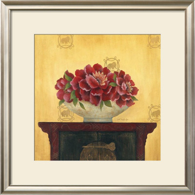 Red Peonies On Chinese Chest by Janet Brignola-Tava Pricing Limited Edition Print image