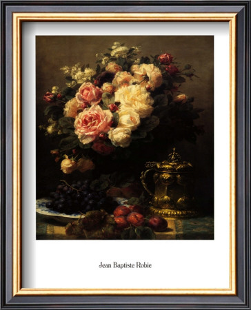 Roses, Plate Of Grapes And Plums by Jean Baptiste Claude Robie Pricing Limited Edition Print image
