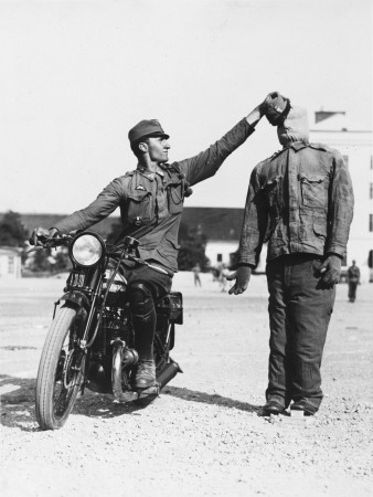 Training Of Austrian Dispatch Riders, Exercise Involved Putting Cap On Dummy by Robert Hunt Pricing Limited Edition Print image