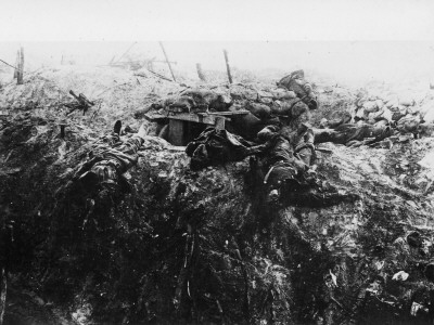 British Dead Lie Outside A Dug Out In A Trench Somewhere In The Somme Region by Robert Hunt Pricing Limited Edition Print image