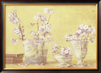 Purple And White Flowers In 3 Vases by Cuca Garcia Pricing Limited Edition Print image