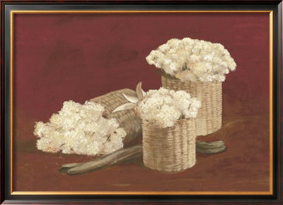 White Flowers In Basket With Stick by Julio Sierra Pricing Limited Edition Print image