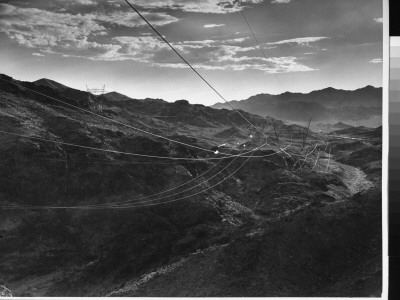 Copper Power Line Cables From Hoover Dam Spanning The Jagged Foothills Of The Black Mountains by Andreas Feininger Pricing Limited Edition Print image